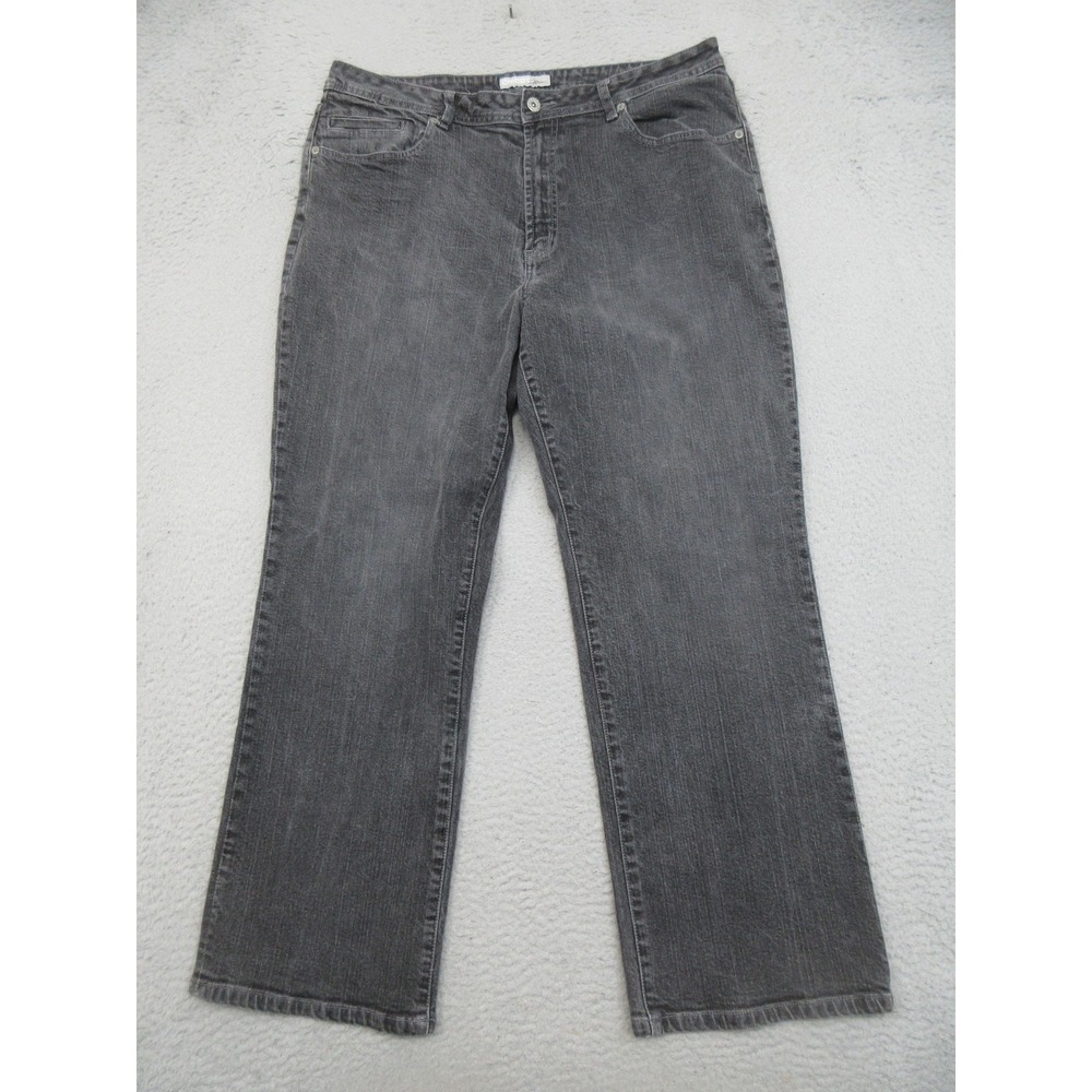 Chicos Platinum Bootcut Jeans Womens 18‎ Short Black Charcoal Wash Stretch Denim